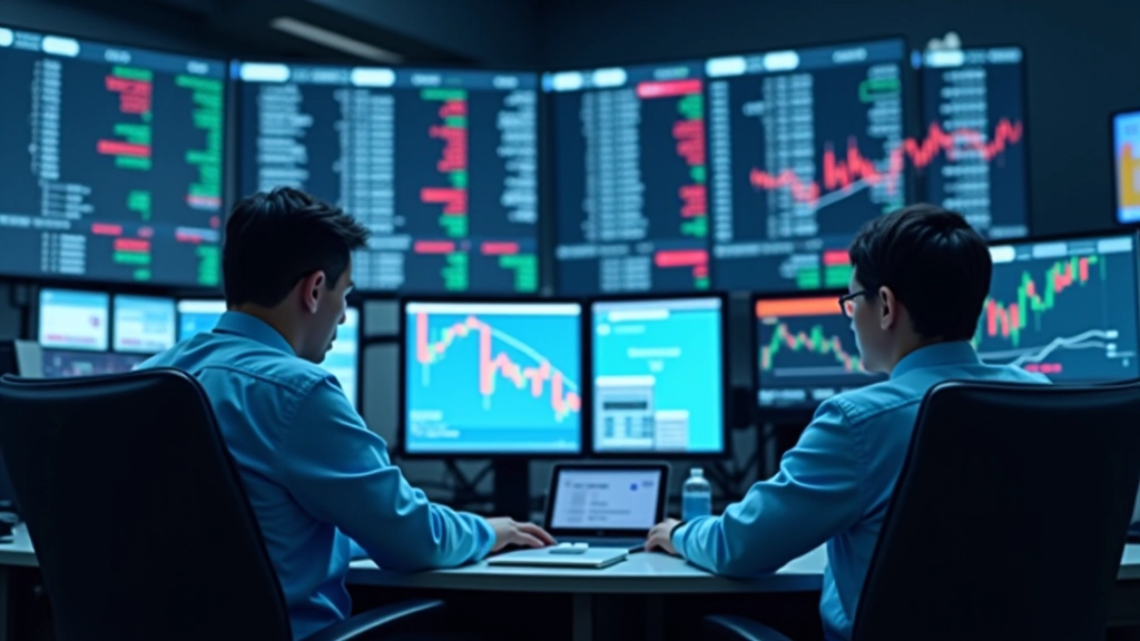 Devisenhändler an Monitoren mit Echtzeit-Kursen für verschiedene Währungen, grüne und rote Zahlen, finanzielle Aktivität